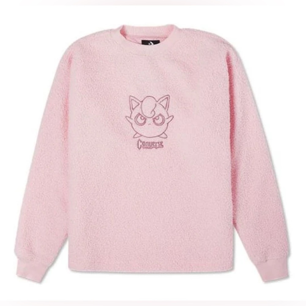 Converse x POKEMON Crossover Cartoon Embroidered Suede Round Neck Pullover Pink